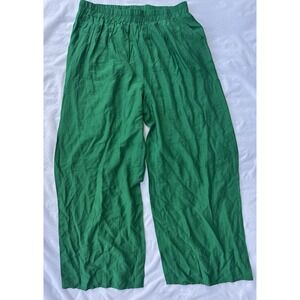 Ranlege Green Linen Blend 2 Piece Pant Set XL Wide Leg Elastic Waist